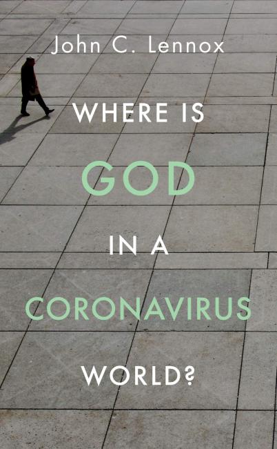 Book cover for Where is God in a Coronavirus World, a background of grid-tiled paving slabs with a man's silhouette walking in in one corner.